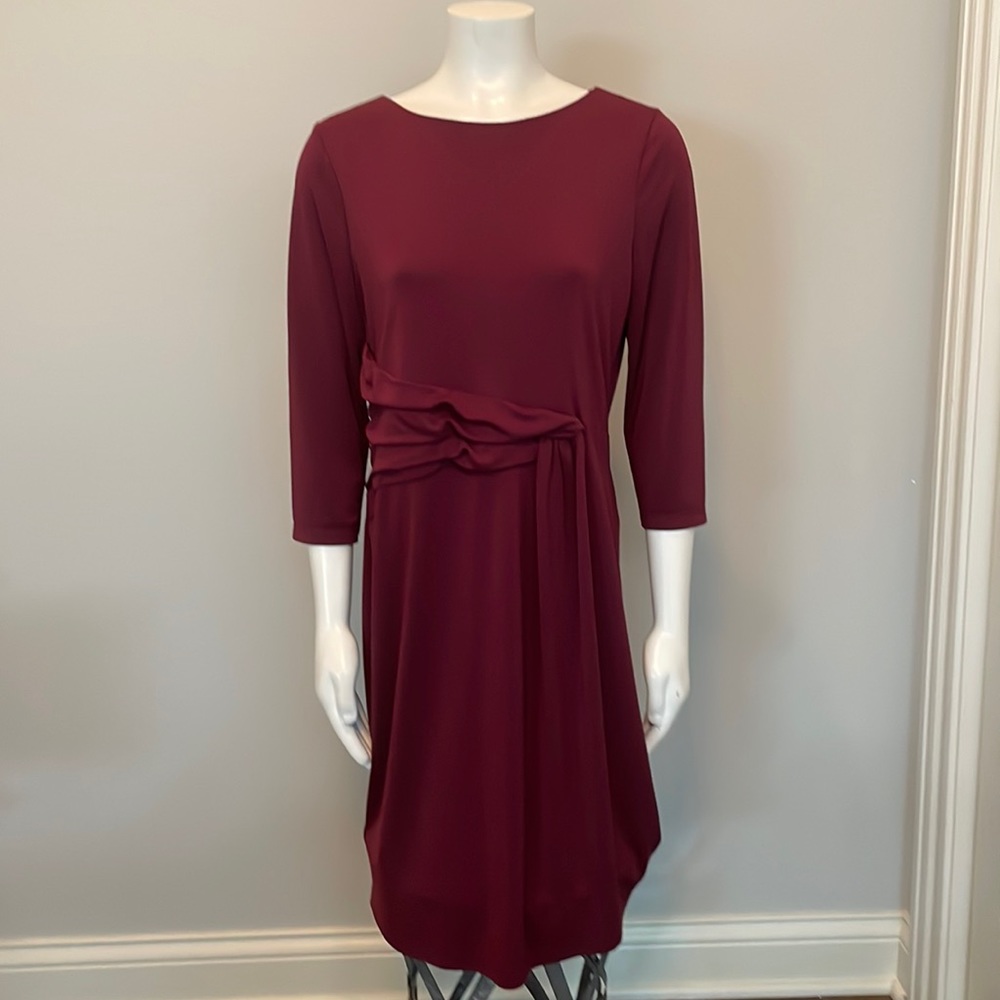 Talbots 3/4 Sleeve Dress with Ruching at Waist in Maroon or Wine XL Petites